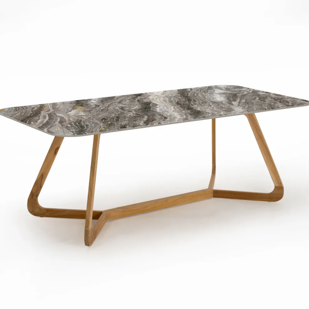Gartentisch mit Holzsockel und Orobico Luxe Keramikplatte - Infinity