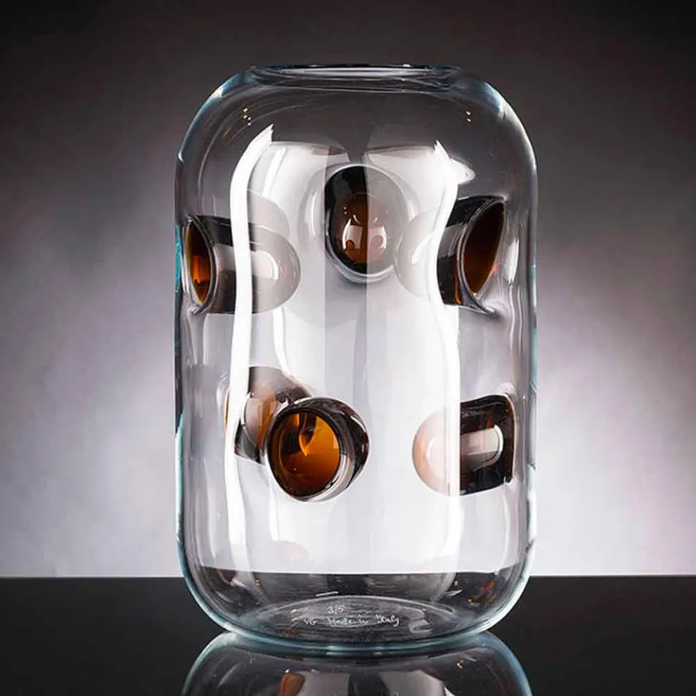 Vase aus mundgeblasenem Muranoglas mit farbigen Details Made in Italy - Trapani
