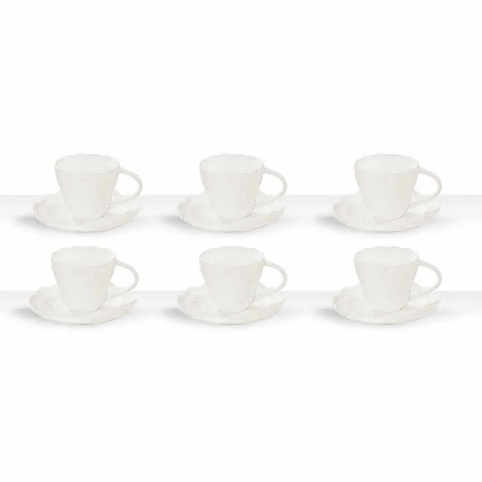 Teetassen aus weißem Porzellan 6 Stück Shabby Design - Rafiki