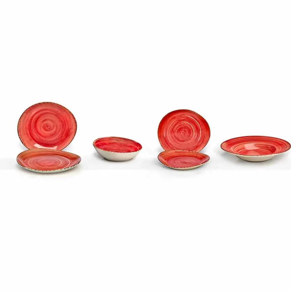 Set mit 16 modernen Design-Gerichten aus elegantem farbigem Steinzeug - Simba