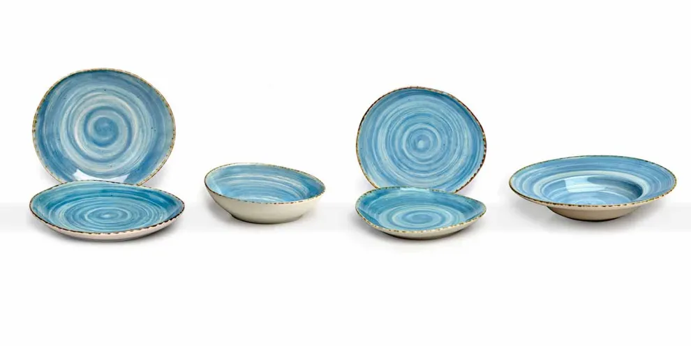 Set mit 16 modernen Design-Gerichten aus elegantem farbigem Steinzeug - Simba