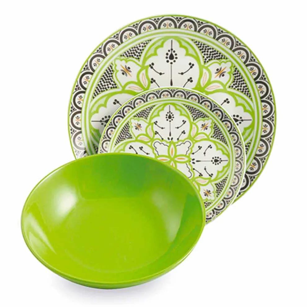 Ethnischer Geschirrservice aus Porzellan und farbigem und modernem Steinzeug 18 Stück - Fez