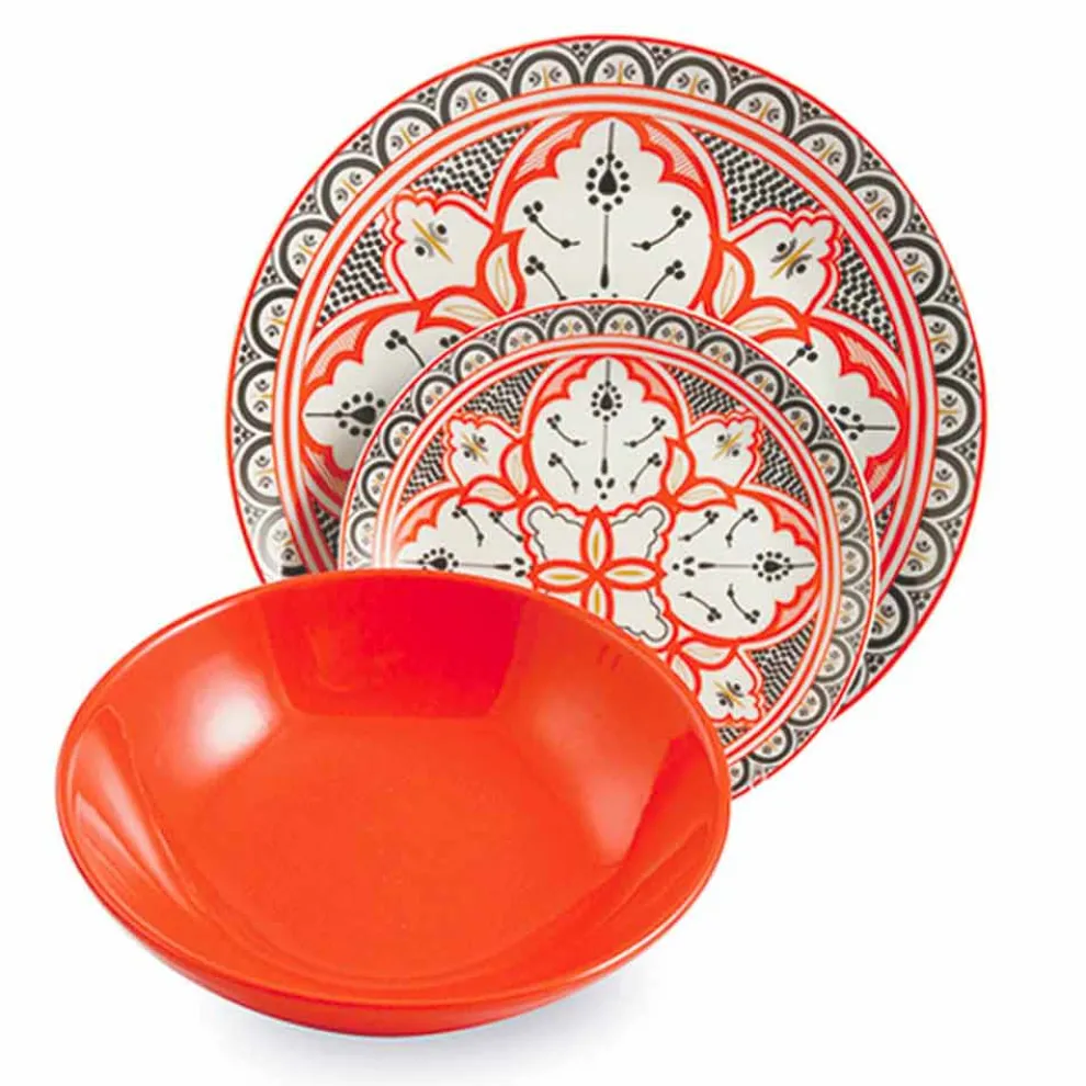 Ethnischer Geschirrservice aus Porzellan und farbigem und modernem Steinzeug 18 Stück - Fez