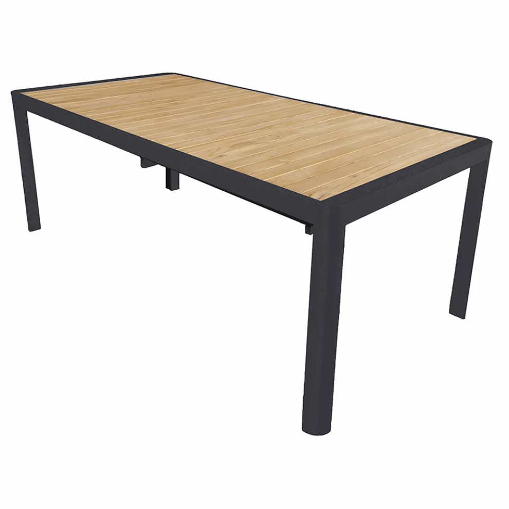 Ausziehbarer Tisch bis 300 cm mit verschiebbaren Beinen aus Aluminium und Teakholz - Felix
