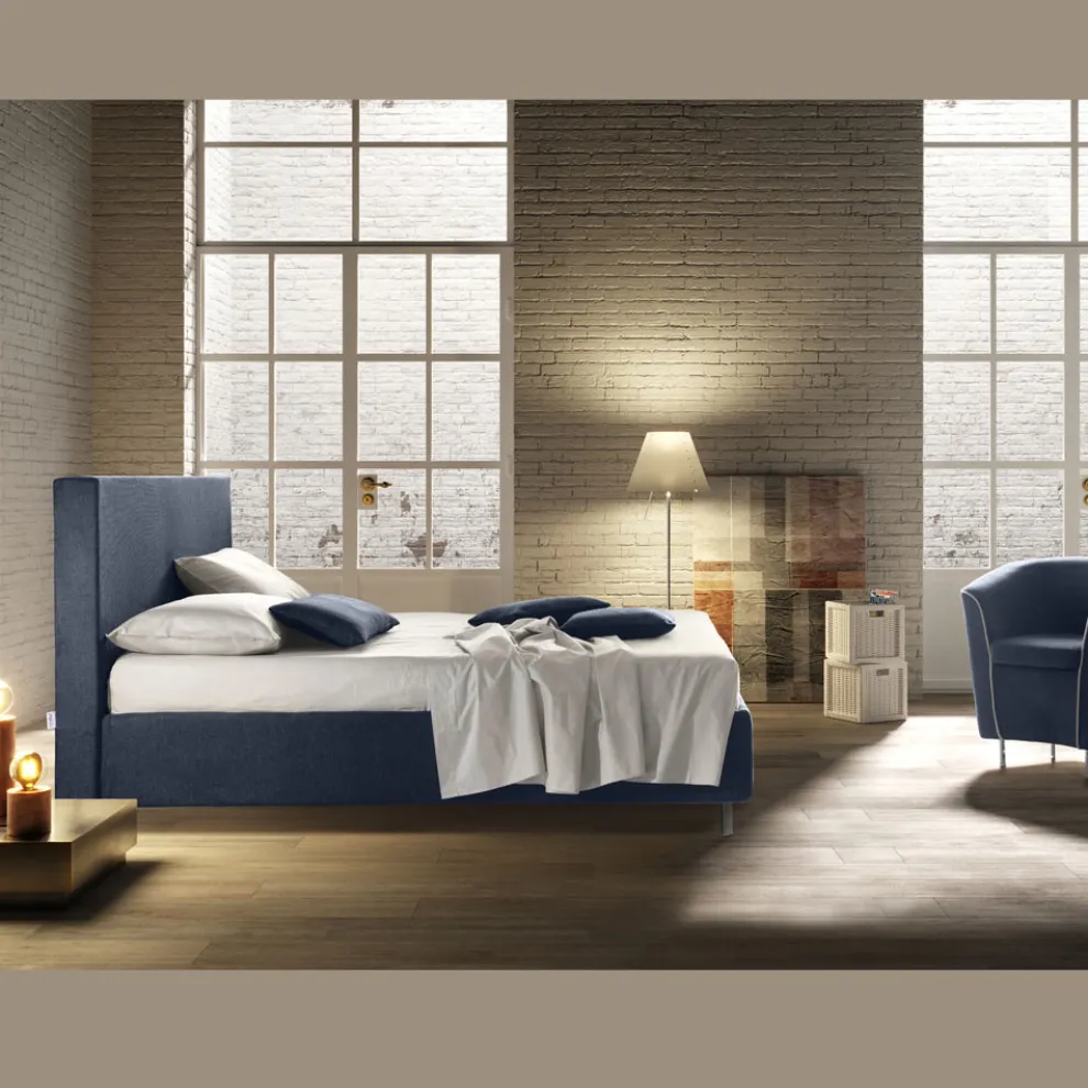 Doppelbett mit Aufbewahrungsbox aus Stoff Made in Italy - Verga