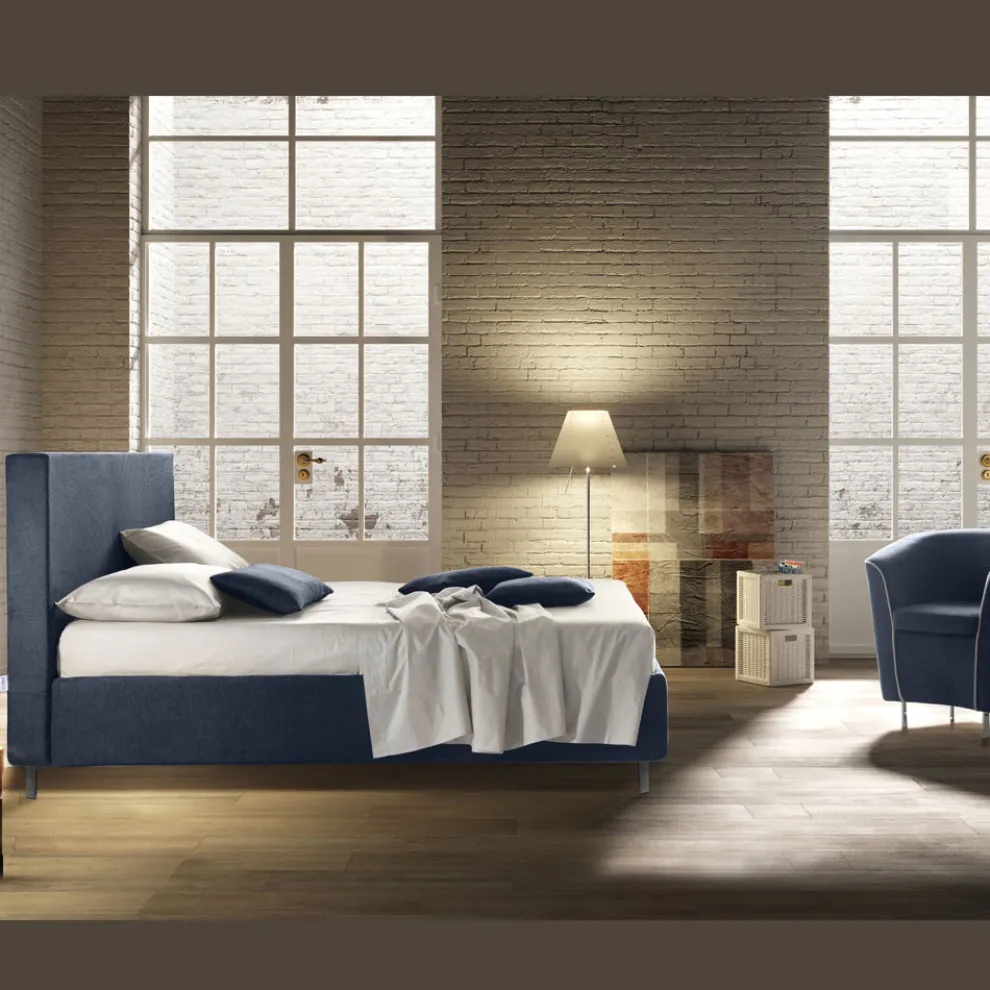 Doppelbett mit Aufbewahrungsbox aus Stoff Made in Italy - Verga