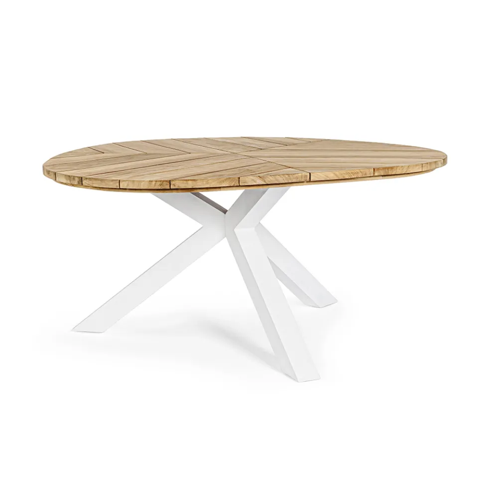 Runder Tisch im Freien aus Teakholz mit Aluminiumbasis, Homemotion - Selenia