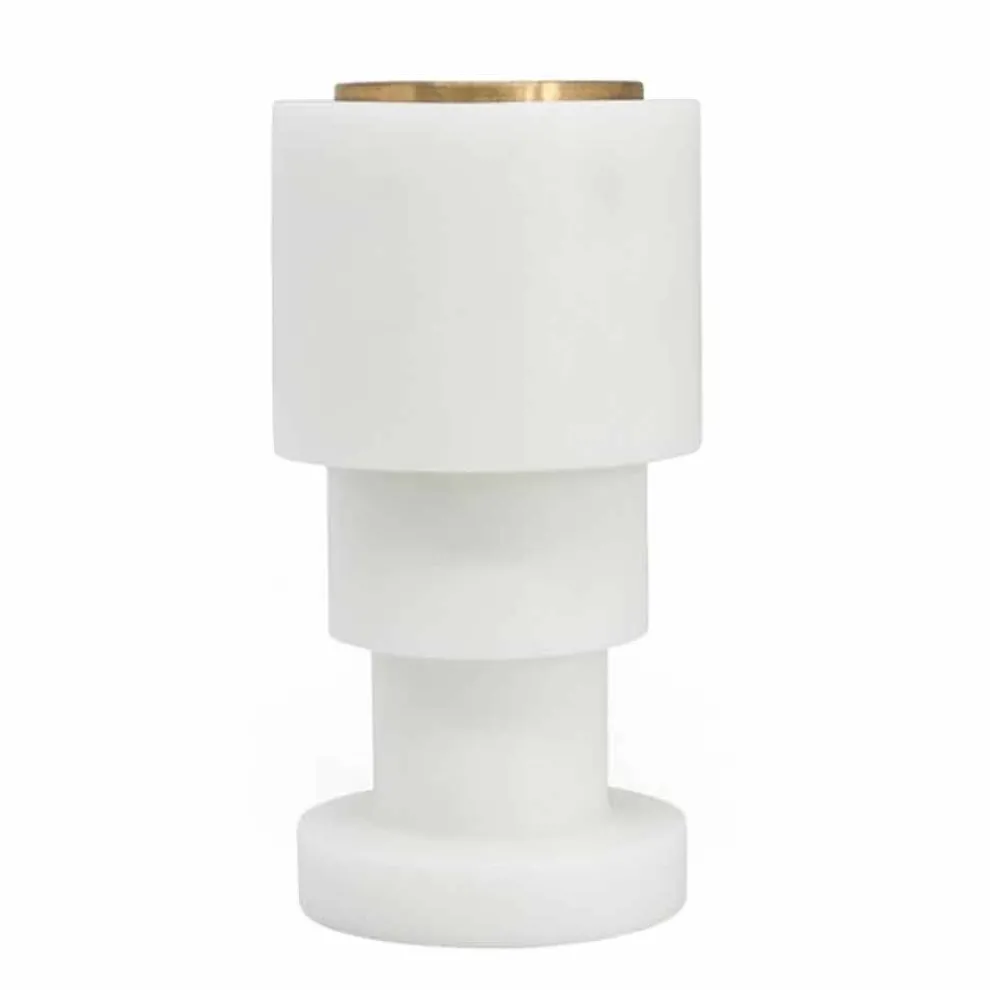 Niedriger Kerzenhalter aus weißem Carrara-Marmor und Messing Made in Italy - Benton