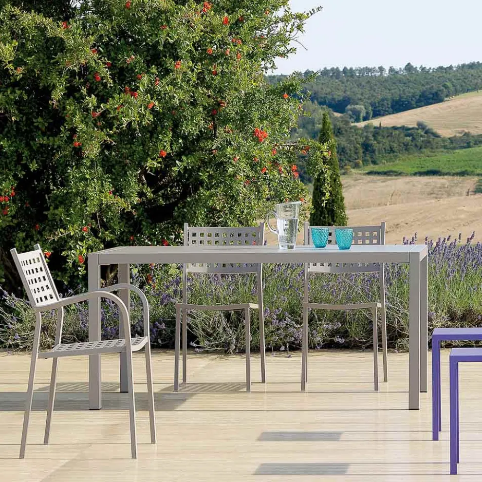 Rechteckiger Gartentisch aus verzinktem Stahl Made in Italy - Azul