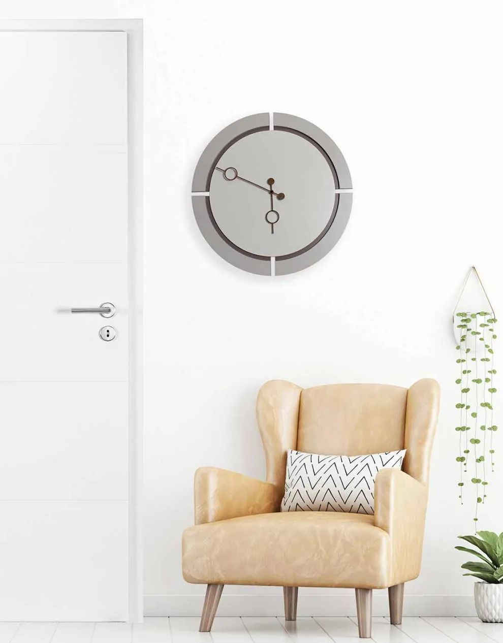 Große runde Wanduhr im modernen Design in Braun- und Beigeholz - Osvego