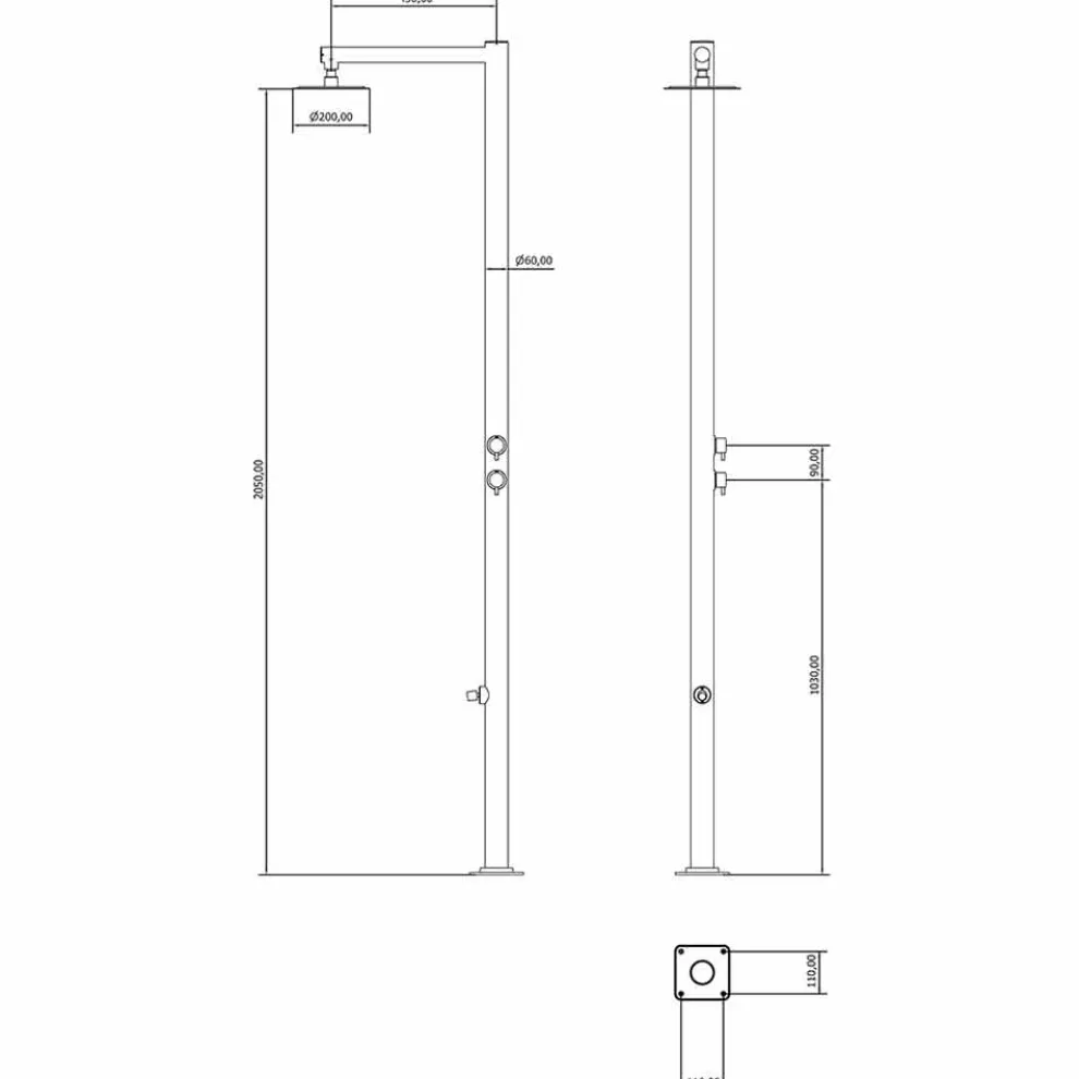 Outdoor-Stahldusche mit Fußwaschanlage und Timer Made in Italy - Modeo