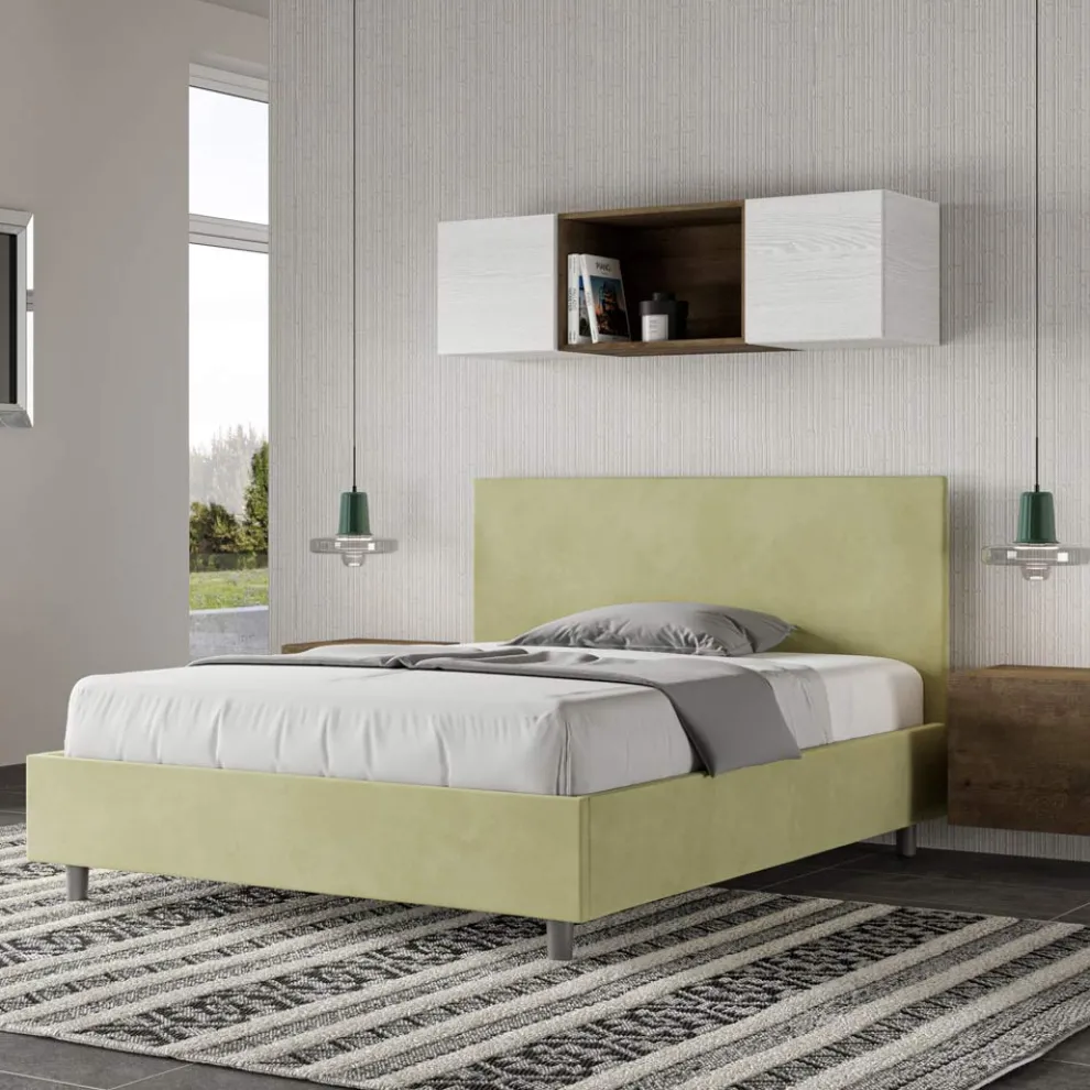 Doppelbett 140x200 cm mit Mikrofaser-Kopfteil Made in Italy - Pallone