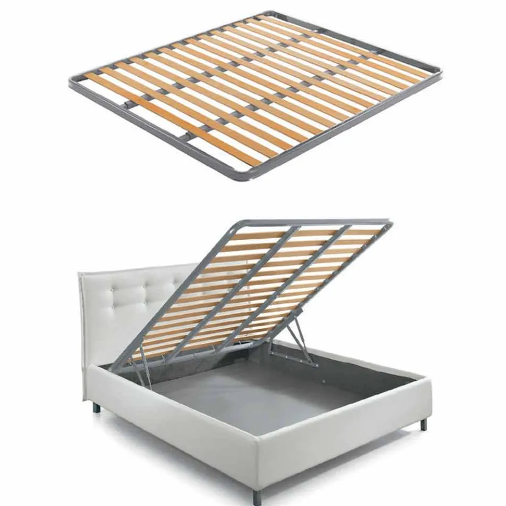 Doppelbett mit gepolsterter Schublade aus Öko-Leder Made in Italy - Paolo