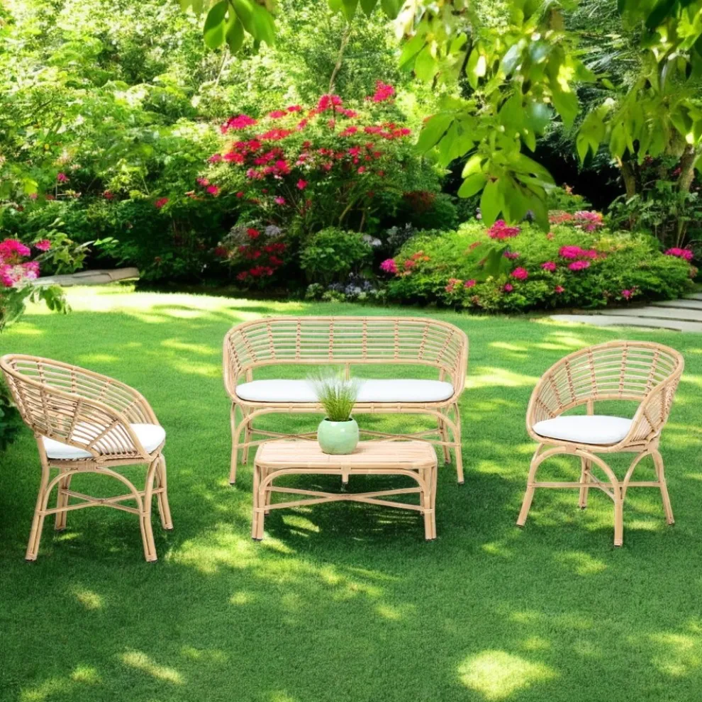 Gartenlounge aus Aluminium und Polyrattangeflecht und Kissen - Ellide