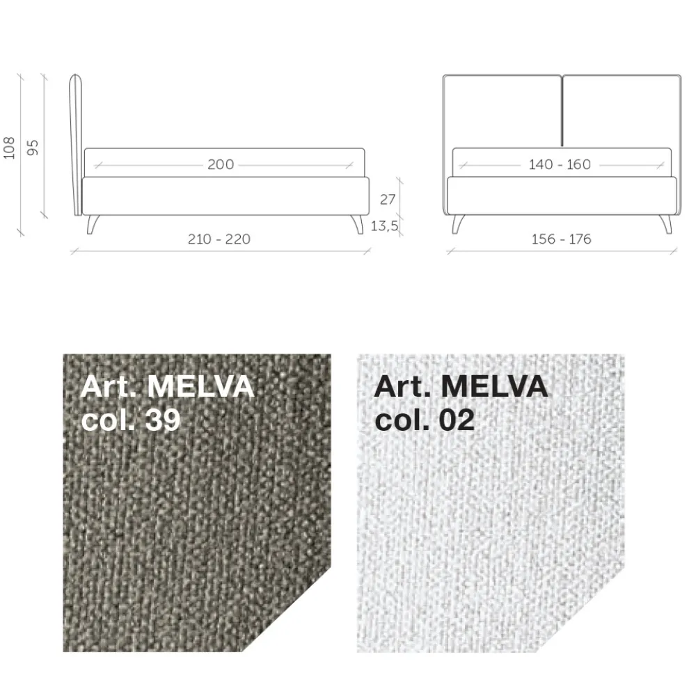 Doppelbett 160x190 mit mittig geteiltem Kopfteil Made in Italy - Celesti