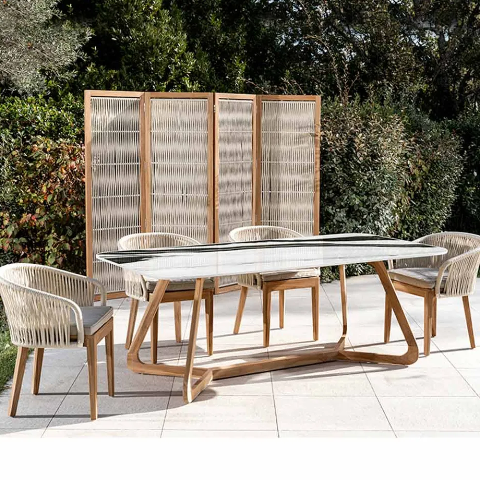 Gartentisch mit Holzgestell und Keramikplatte Panda White - Infinity