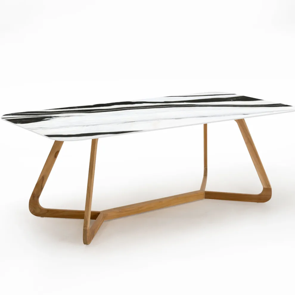 Gartentisch mit Holzgestell und Keramikplatte Panda White - Infinity