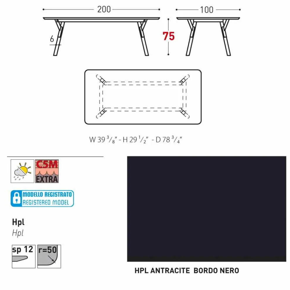 Esstisch HPL Tischplatte und Tischbeine aus Teakholz H75 cm Varaschin Link