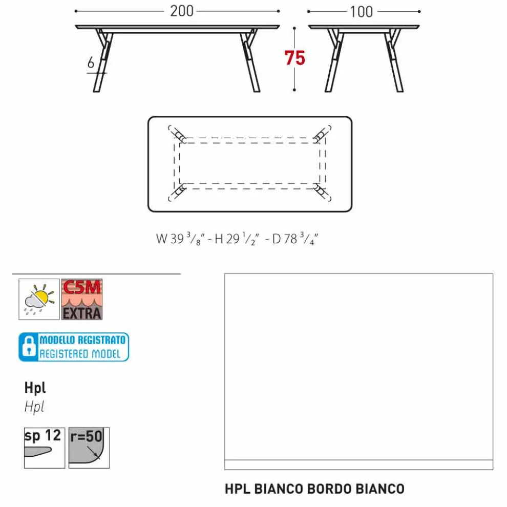 Esstisch HPL Tischplatte und Tischbeine aus Teakholz H75 cm Varaschin Link