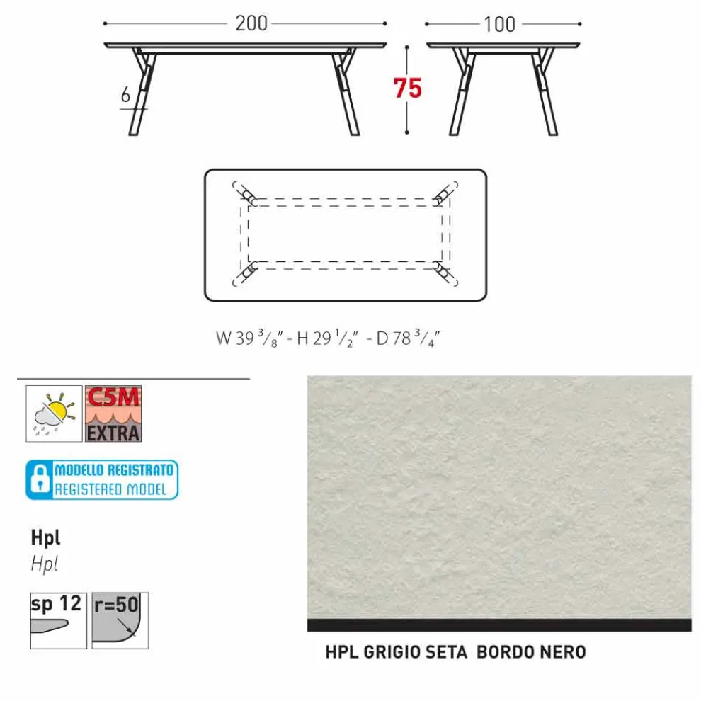 Esstisch HPL Tischplatte und Tischbeine aus Teakholz H75 cm Varaschin Link