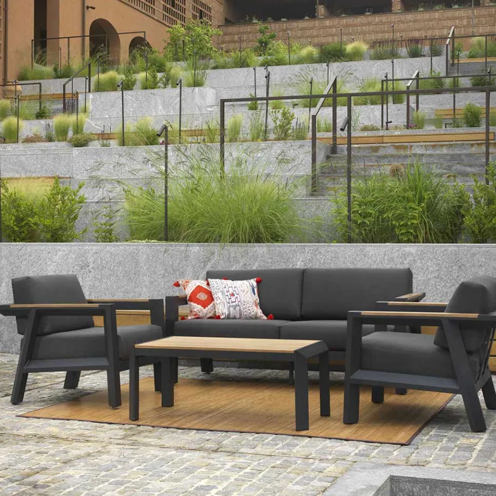 Outdoor-Lounge aus Aluminium mit Details aus brasilianischem Teakholz - Tagebuch