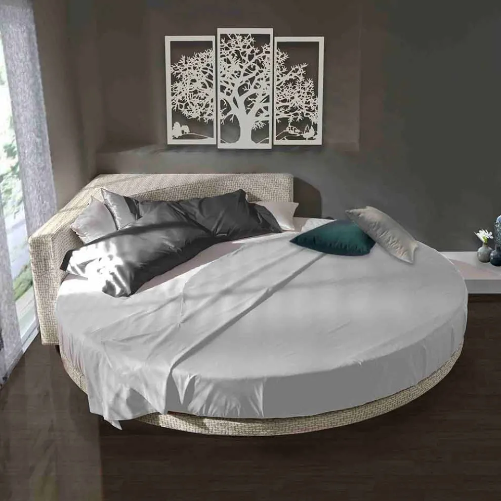 Modernes rundes Doppelbett mit eckigem Kopfteil Made in Italy - Tima