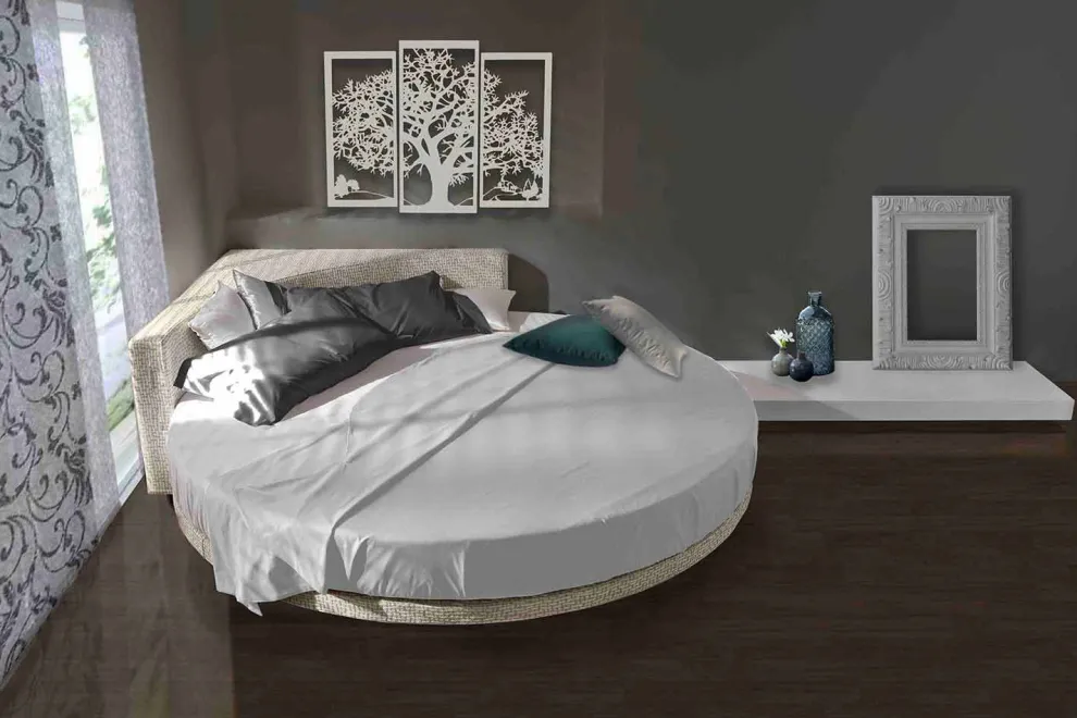 Modernes rundes Doppelbett mit eckigem Kopfteil Made in Italy - Tima