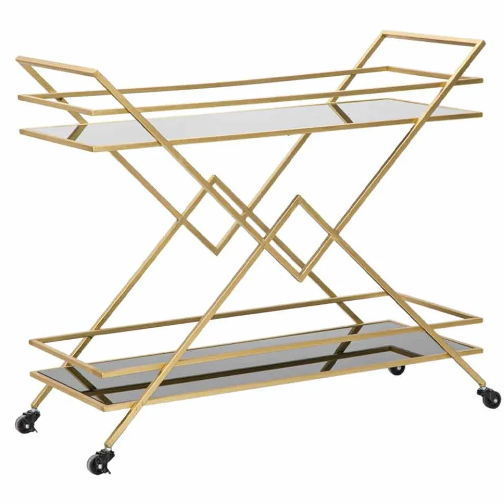 Rechteckiger Design-Essenswagen aus Eisen, MDF und Spiegel - Corinne