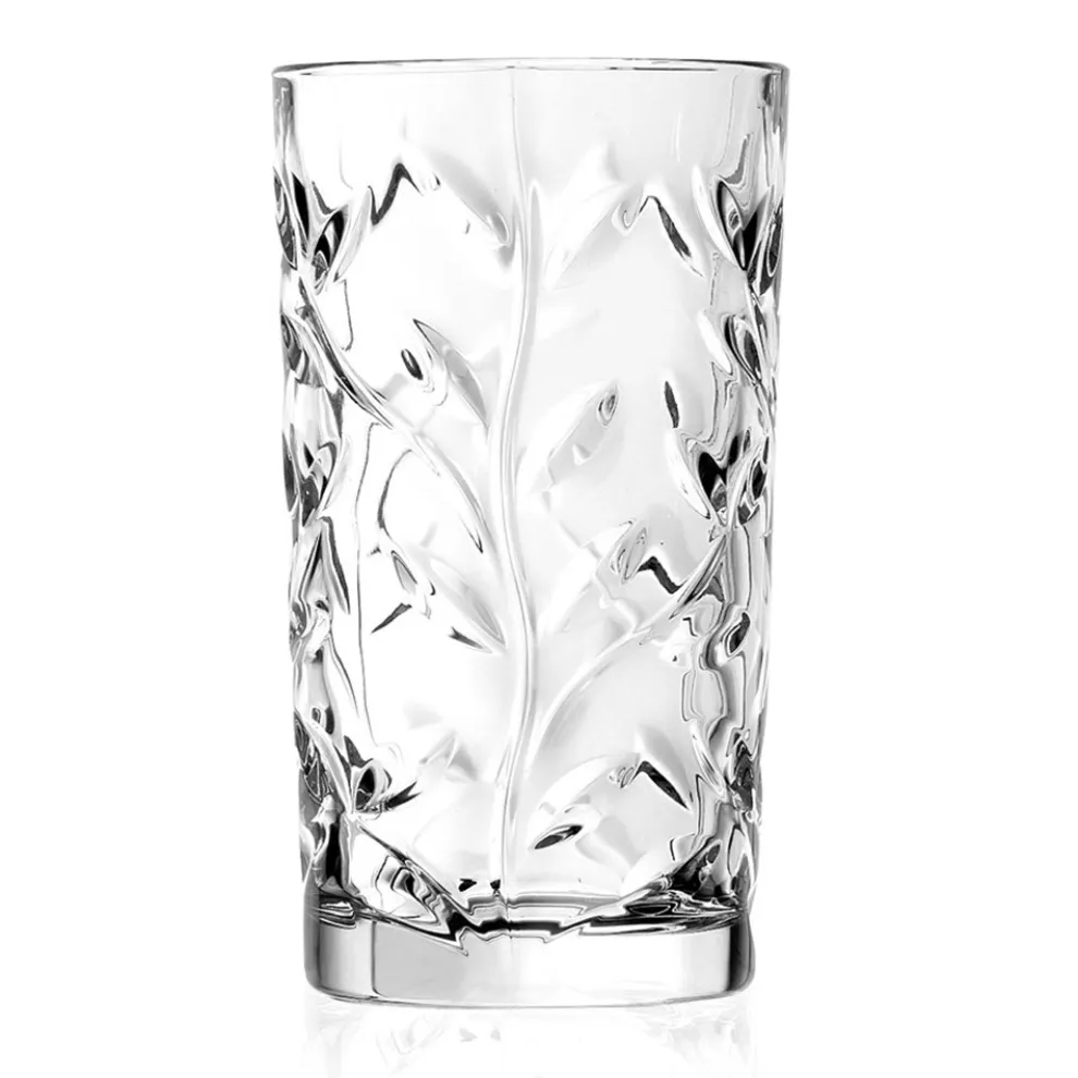 Hohe Trinkgläser in Eco Crystal Leaf Dekoration 12 Stück - Magnolio