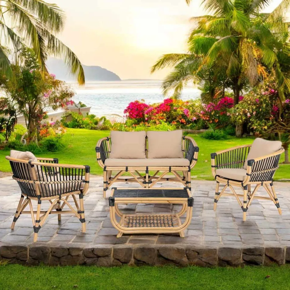 Garten-Lounge-Set aus natürlichem Rattan mit Kissen inklusive - Catelyn