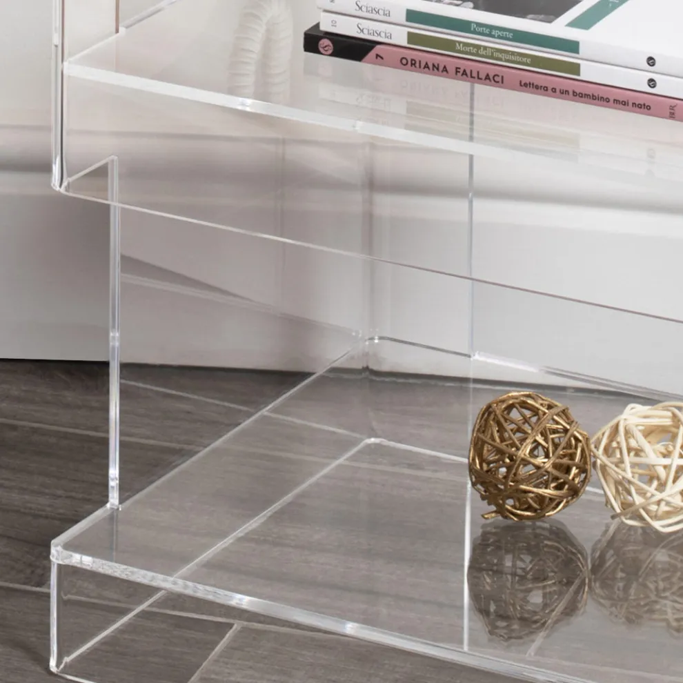 Moderner Nachttisch aus transparentem Acryl-Kristall-Design mit Ablage - Icaria