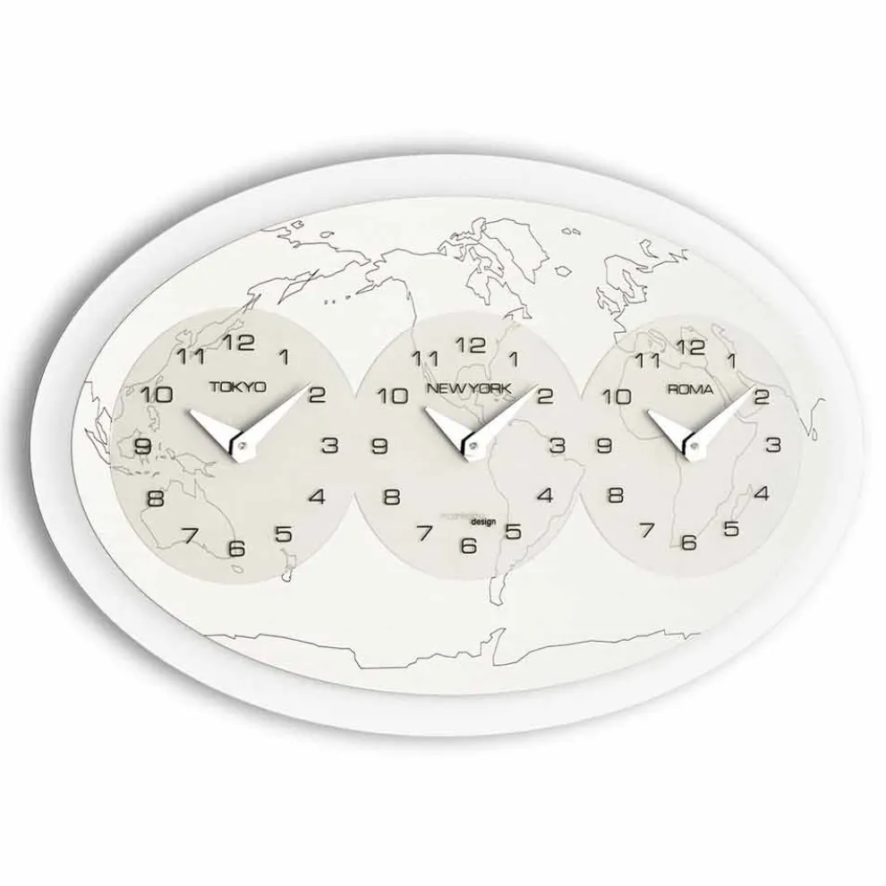 moderne Zeitzonen Wanduhr aus Mineralglas Zedbig Modell
