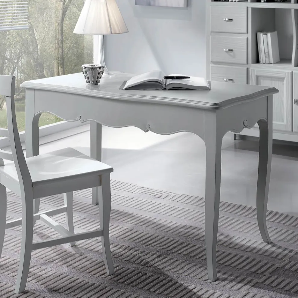 Schreibtisch aus weiß lackierter massiver Pappel, hergestellt in Italien – Liber