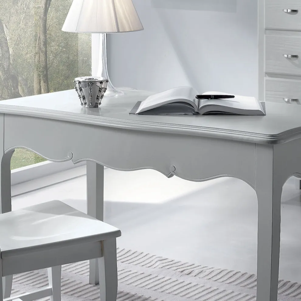 Schreibtisch aus weiß lackierter massiver Pappel, hergestellt in Italien – Liber