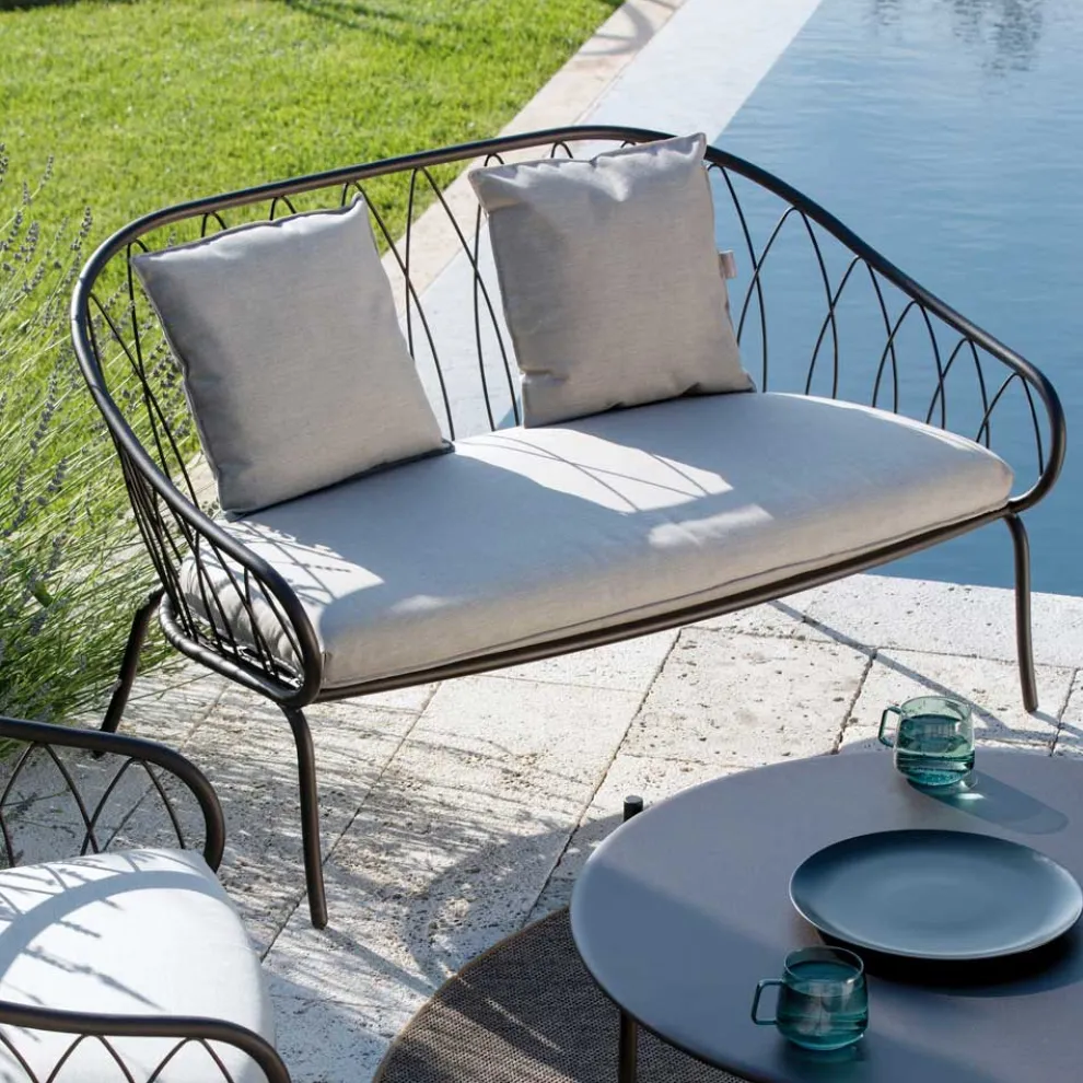 2-Sitzer-Gartensofa aus Metall und Kissen Made in Italy - Fontana
