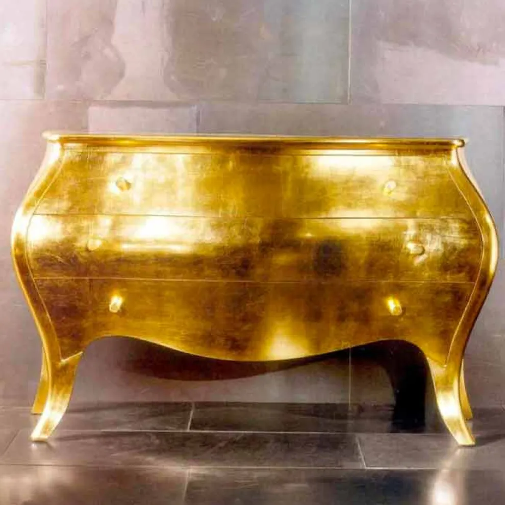 Kommode mit 3 Schubladen aus goldfarbenem Massivholz,made Italy Giotto
