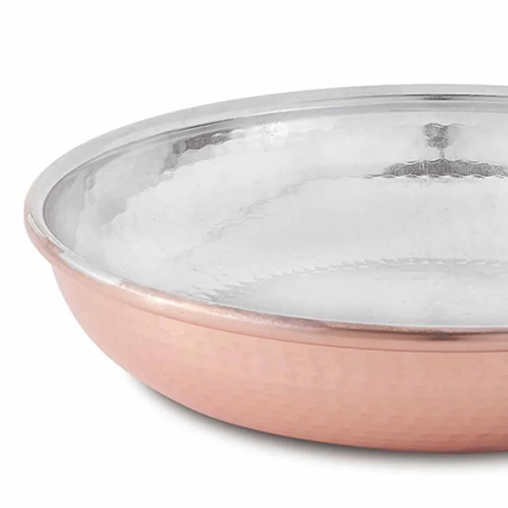 Runde Bratpfanne aus handverzinntem Kupfer mit Griff und Deckel 20 cm - Gianluigi