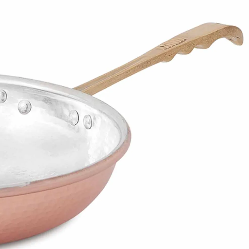 Runde Bratpfanne aus handverzinntem Kupfer mit Griff und Deckel 20 cm - Gianluigi