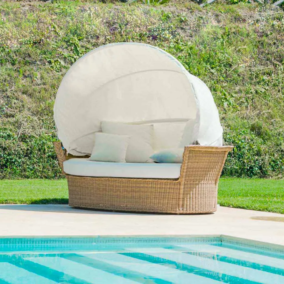 Outdoor Polyrattan Loungeliege Strandmuschel handgeflochten