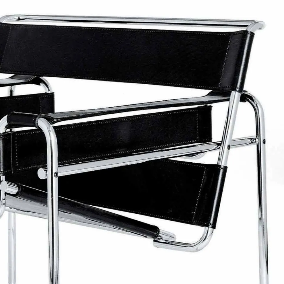 Bürosessel aus Leder mit Gestell aus verchromtem Stahl Made in Italy - Cefeo