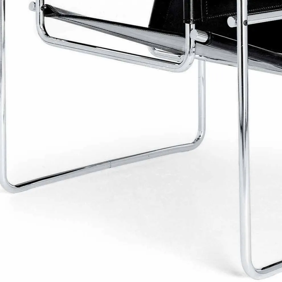Bürosessel aus Leder mit Gestell aus verchromtem Stahl Made in Italy - Cefeo