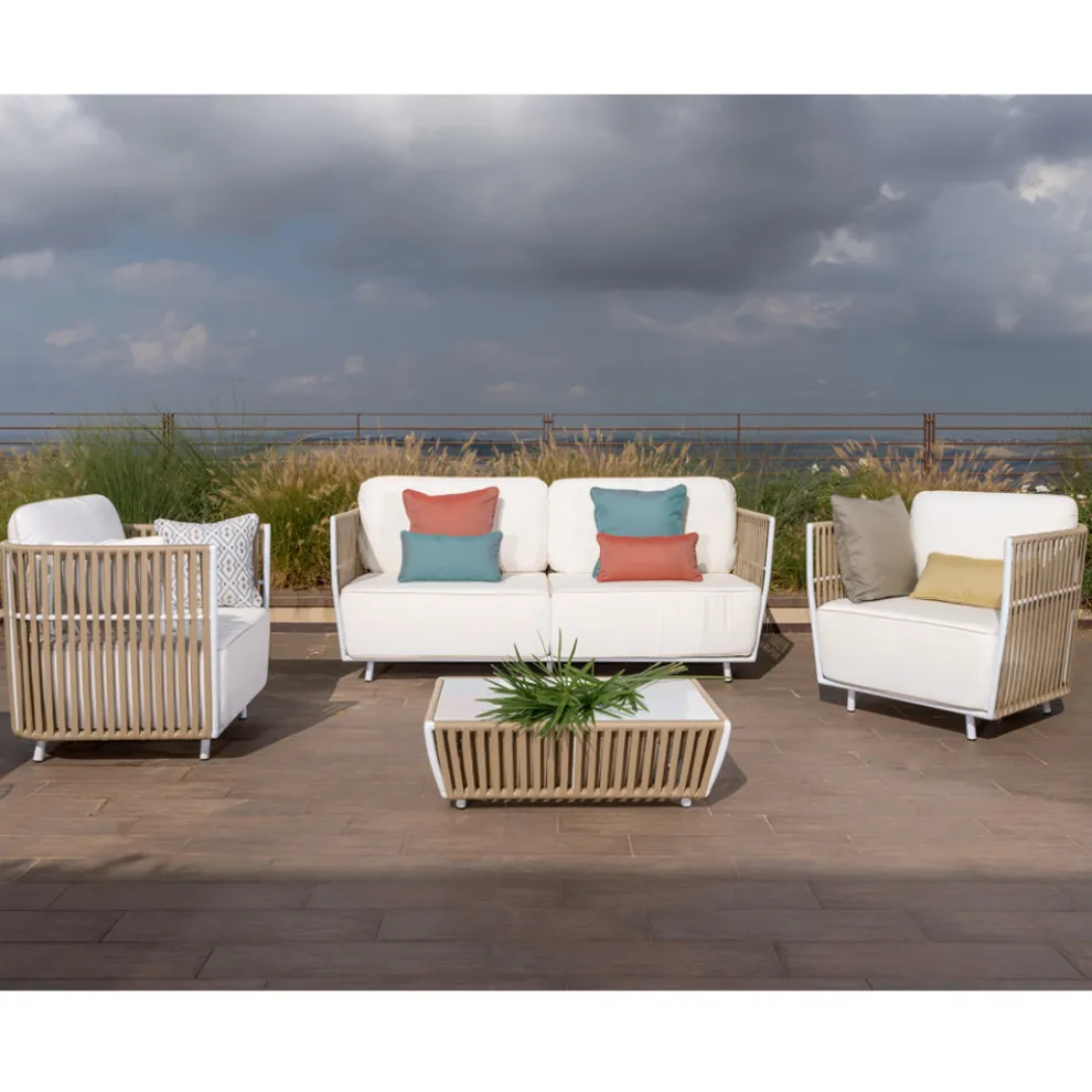 Gartenlounge aus weißem Aluminium und Stoff - Eugene