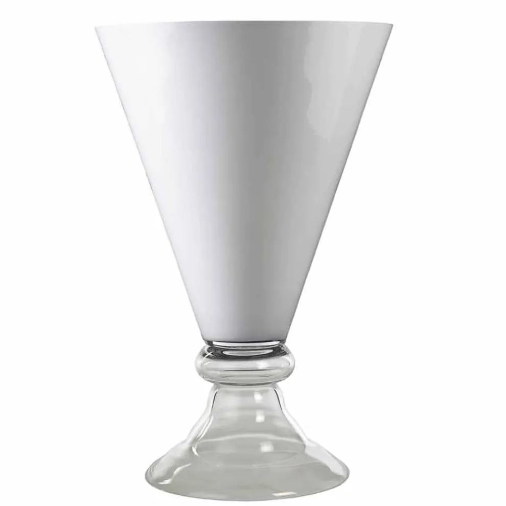 Moderne Indoor-Vase aus weißem und transparentem Glas Made in Italy - Romantic