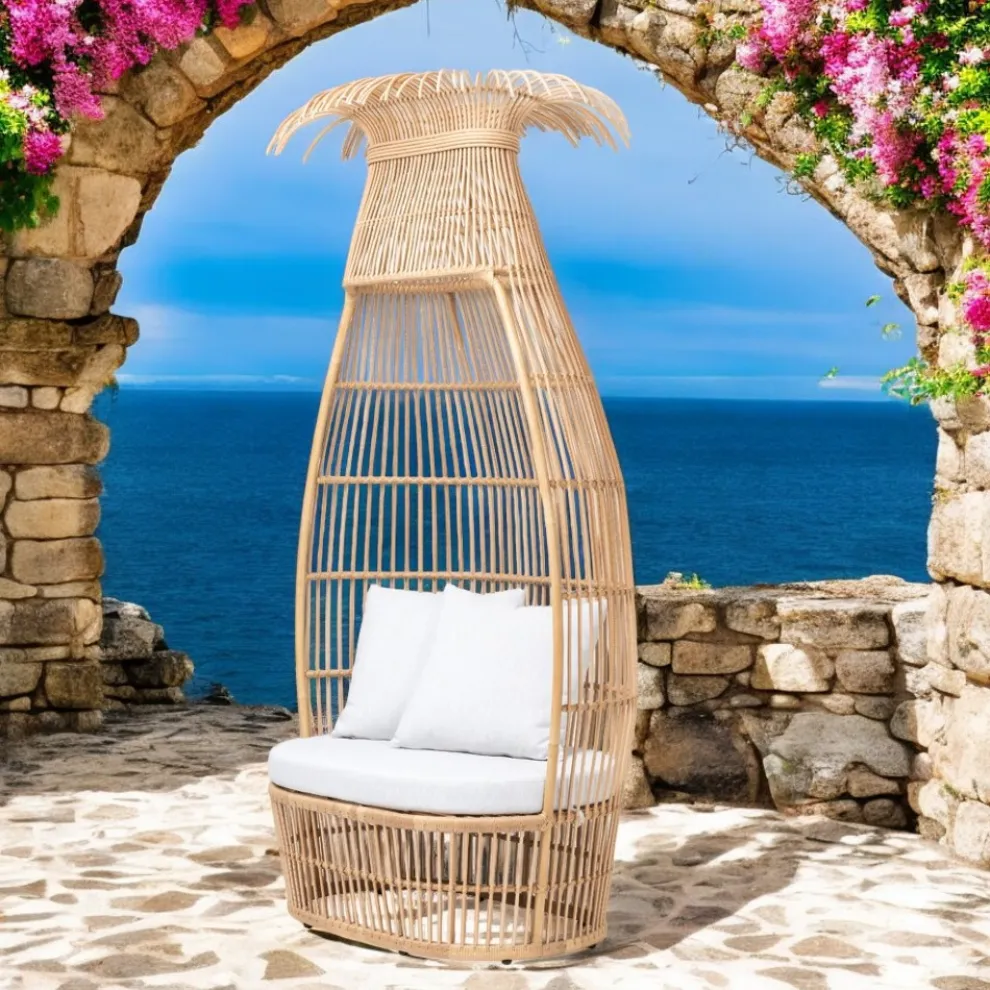 Gartensessel aus Polyrattan-Geflecht mit cremefarbenem Kissen - Anteia