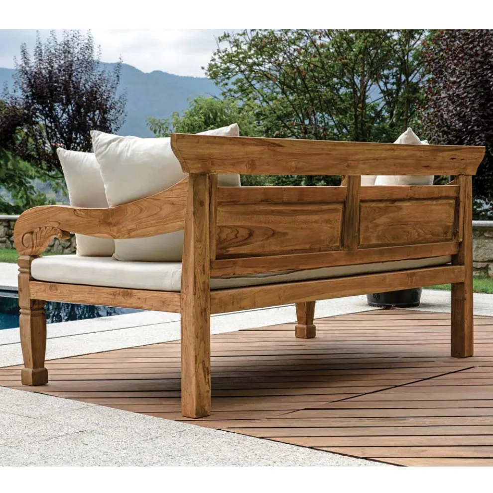 Bank 210x112 cm aus recyceltem Teakholz mit Kissen - Mammolo