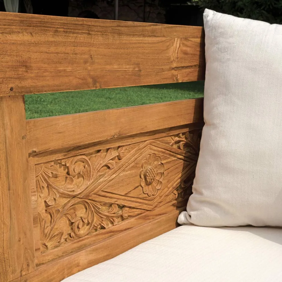 Bank 210x112 cm aus recyceltem Teakholz mit Kissen - Mammolo