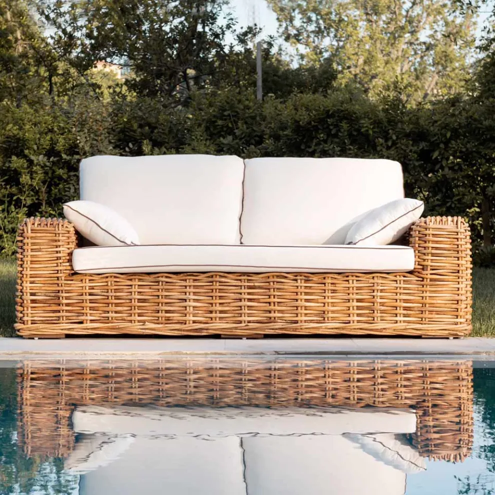 3-Sitzer oder Maxi-Gartensofa aus natürlichem Rattan mit Kissen - Keira