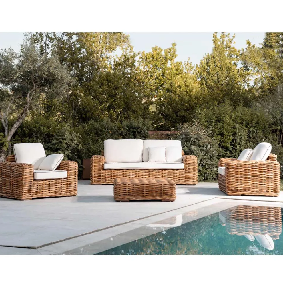 3-Sitzer oder Maxi-Gartensofa aus natürlichem Rattan mit Kissen - Keira