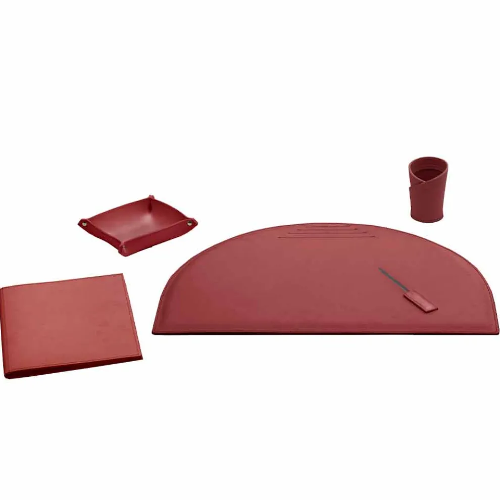 5er-Set Schreibtischzubehör aus Leder, Made in Italy - Medea