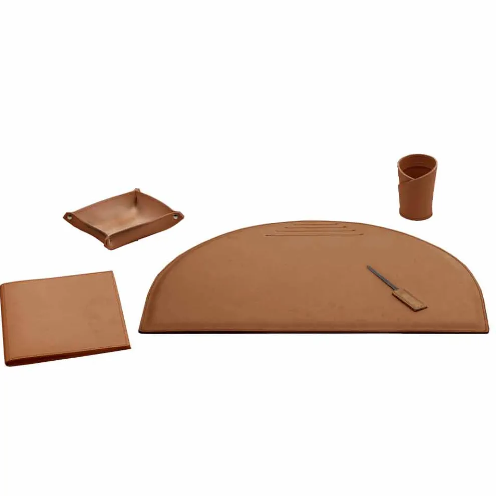 5er-Set Schreibtischzubehör aus Leder, Made in Italy - Medea